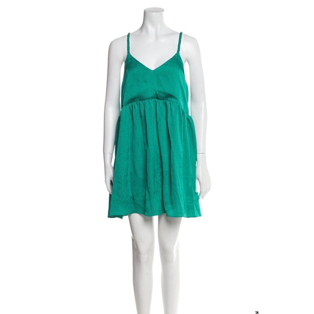 Sezane V-Neck Lightweight Green Mini Dress Size 36 (US 4)